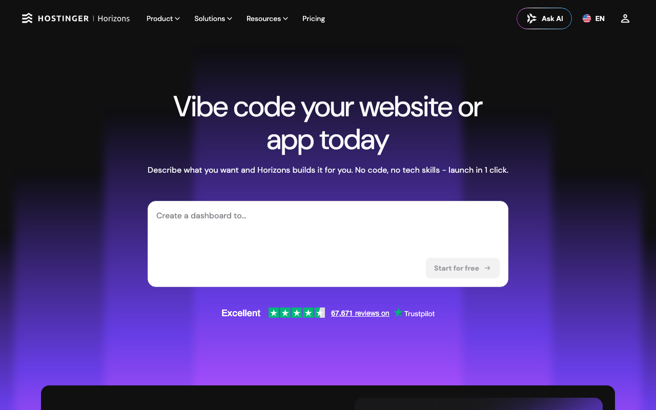 Hostinger Horizons AI website builder