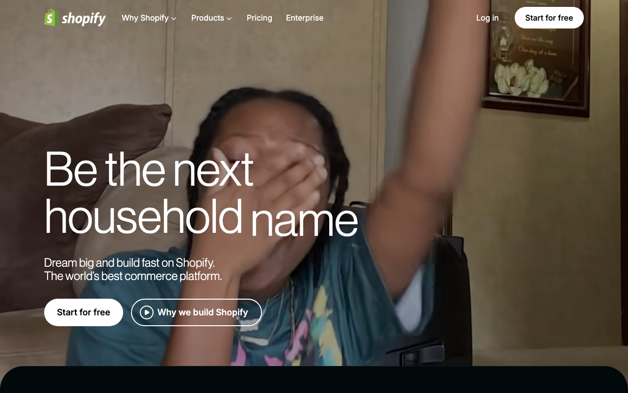 Shopify homepage showing ecommerce platform