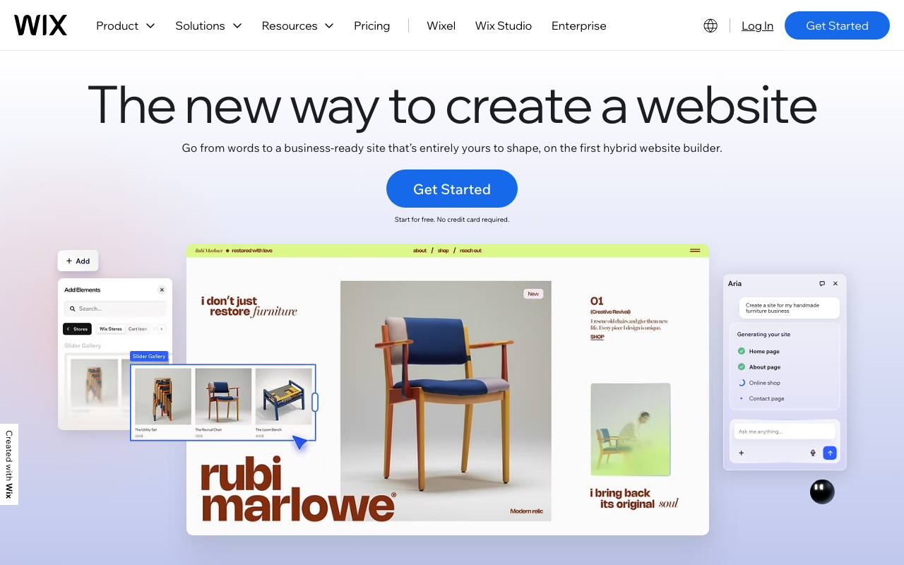 Wix homepage showing AI-powered website builder