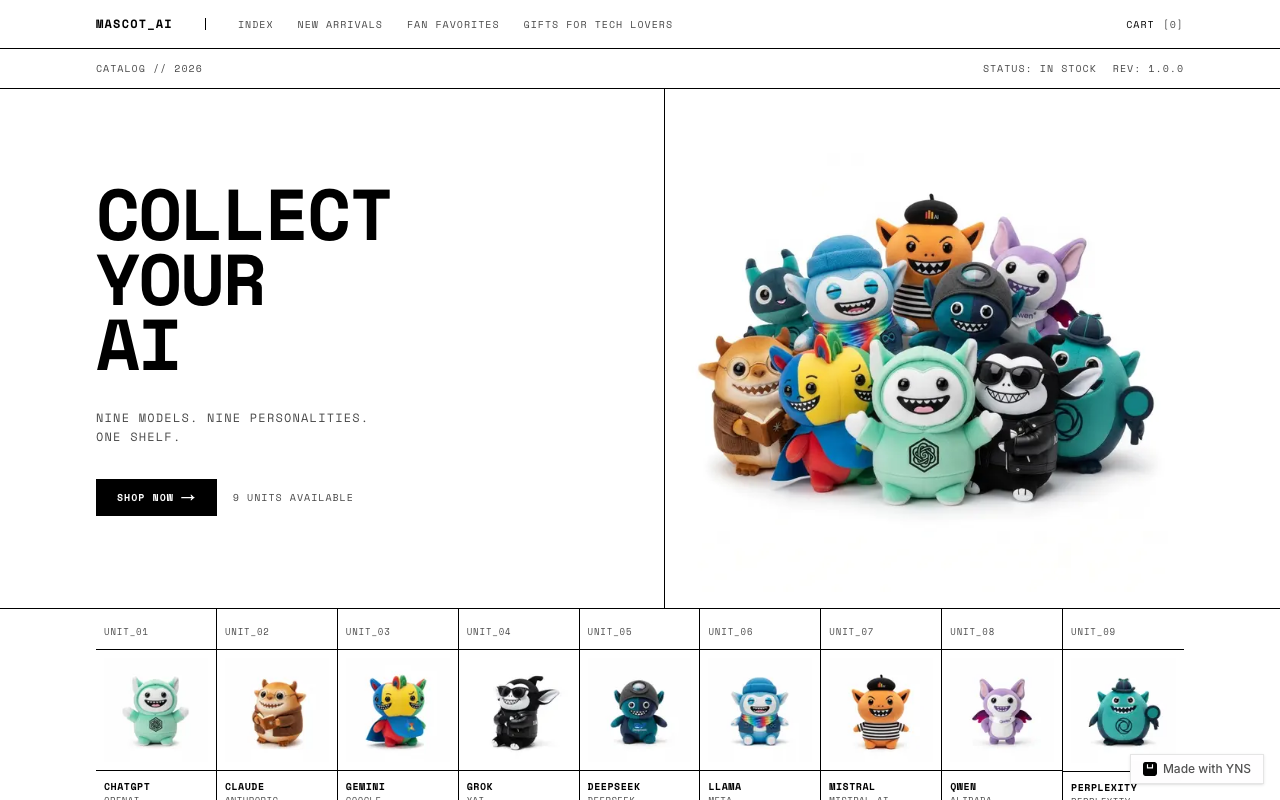 Mascot AI store selling collectible AI mascot figures