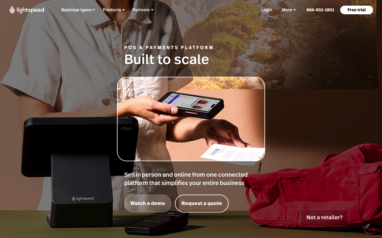 Lightspeed POS and payments platform homepage for retailers