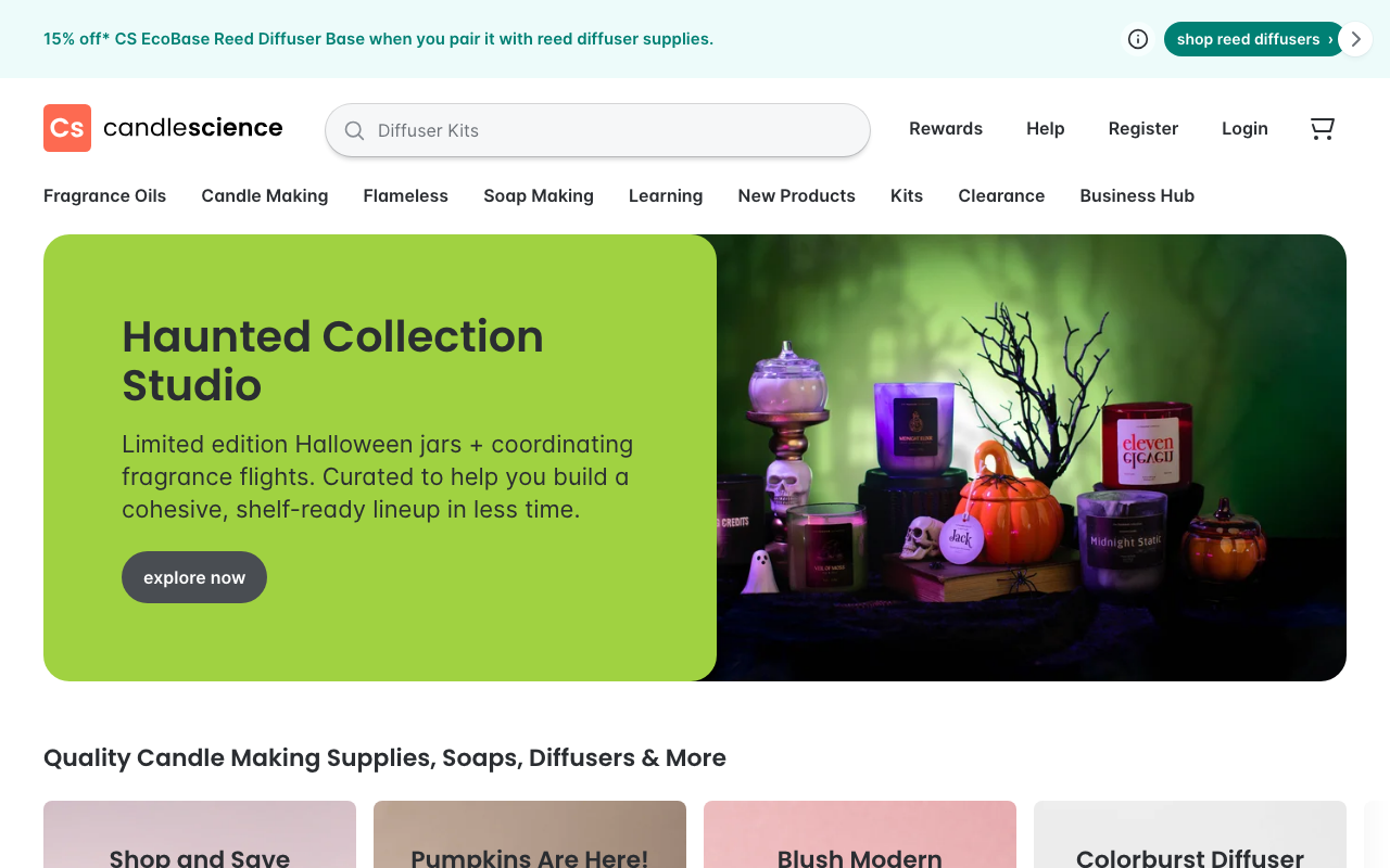 CandleScience supplier homepage, a beginner-friendly candle making supplier