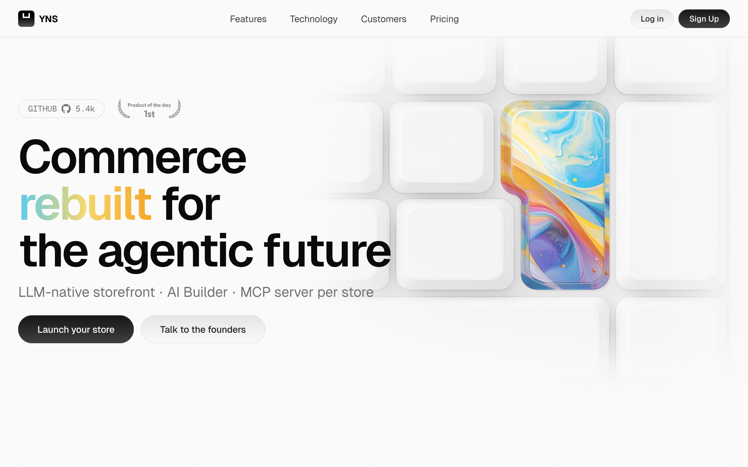 Your Next Store homepage, a modern AI-powered online store builder
