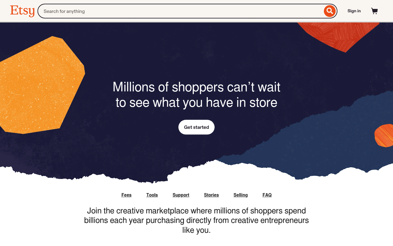 Etsy's seller sign-up page