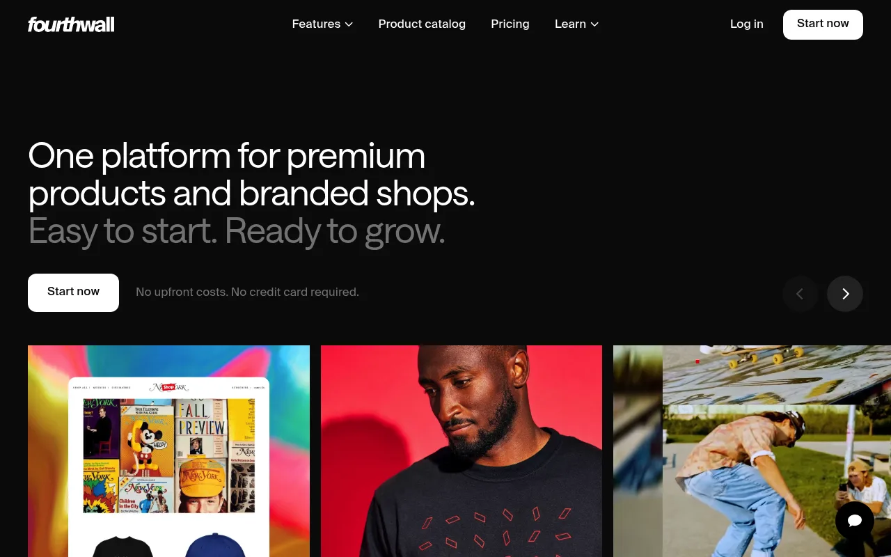 Fourthwall homepage promoting custom products and branded shops for creators