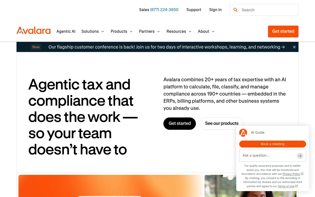 Avalara's tax and compliance platform homepage