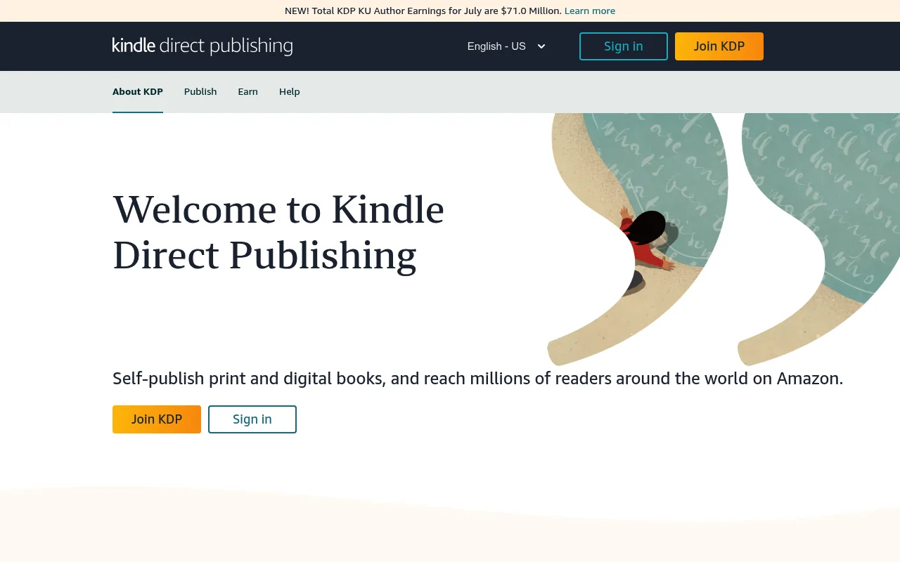 Amazon Kindle Direct Publishing homepage