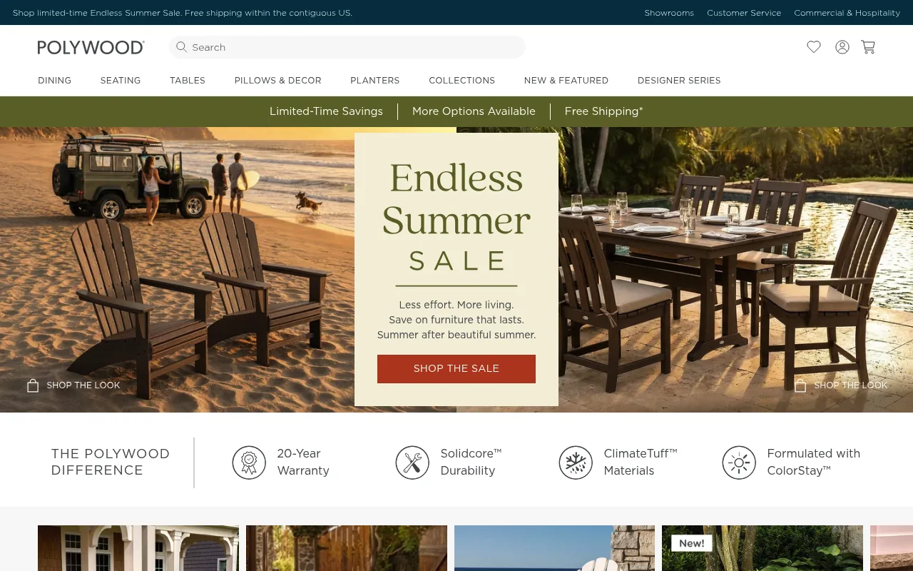 The Polywood homepage, an outdoor furniture brand built around one material story