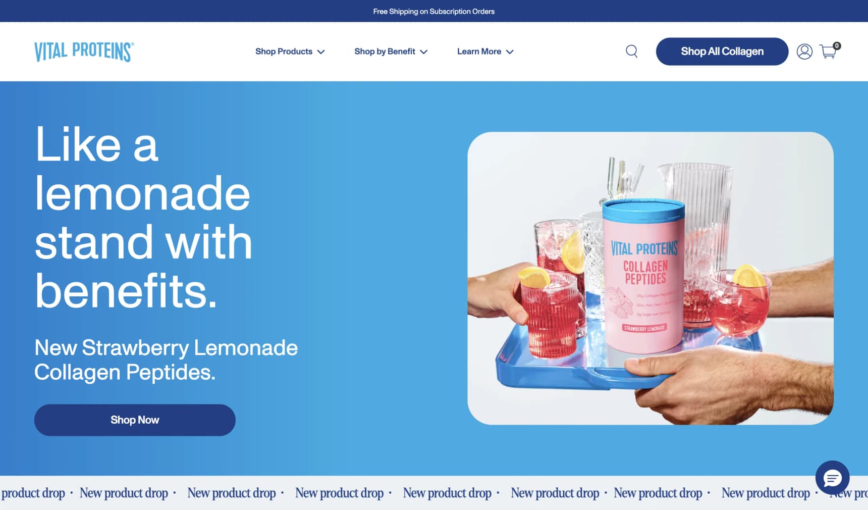 Vital Proteins homepage, the collagen peptide brand acquired by Nestlé