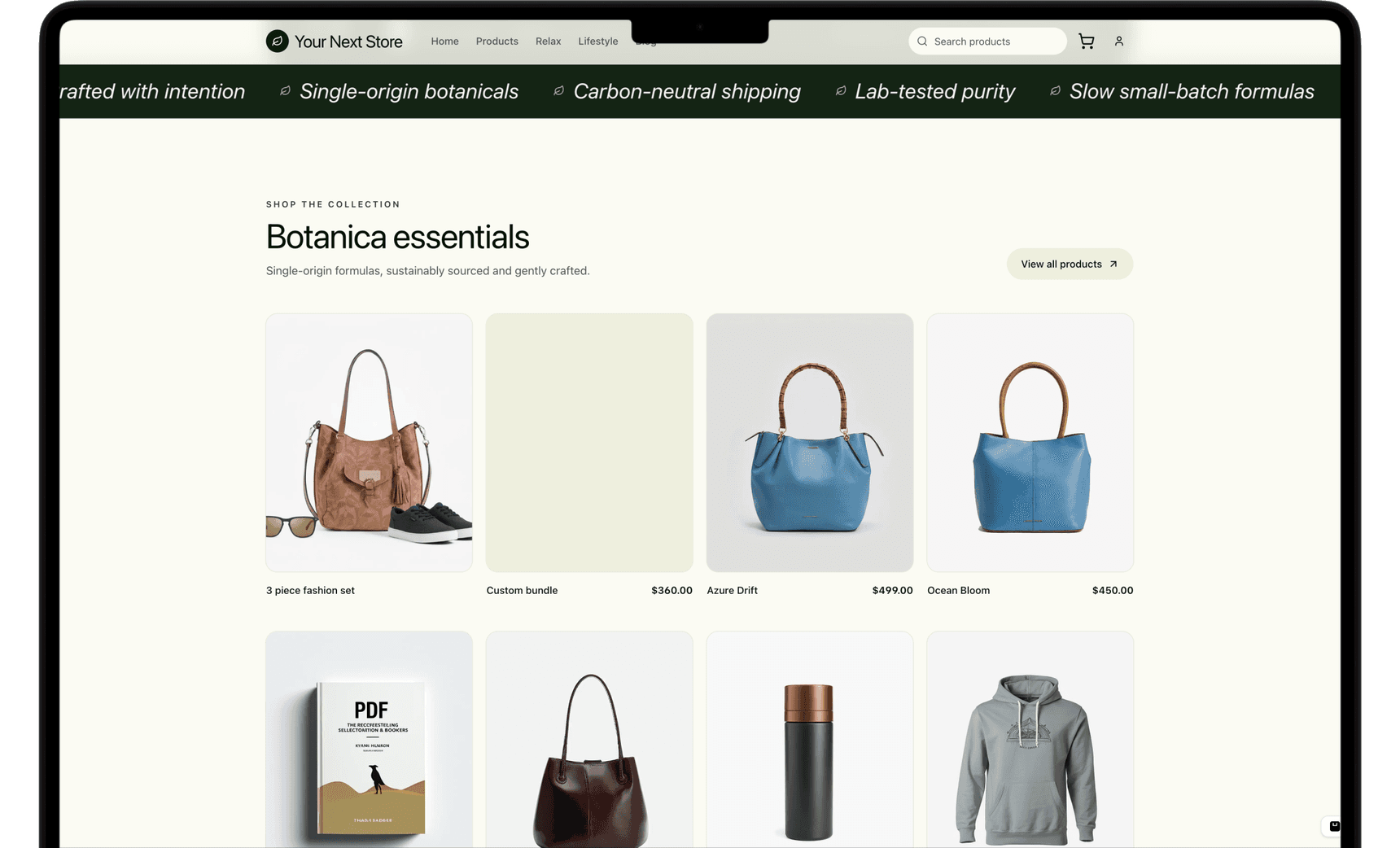 Storefront template preview in a laptop frame