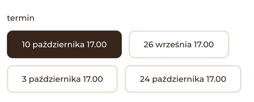 Przyciski terminów warsztatów na stronie produktu