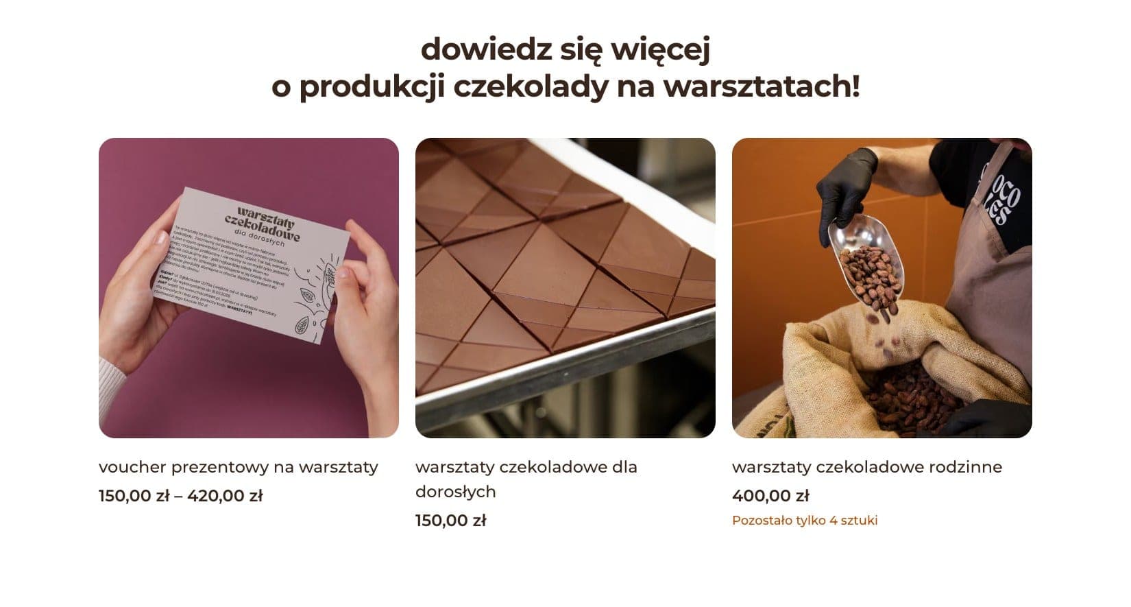 Sekcja Warsztaty na stronie głównej chocoTales