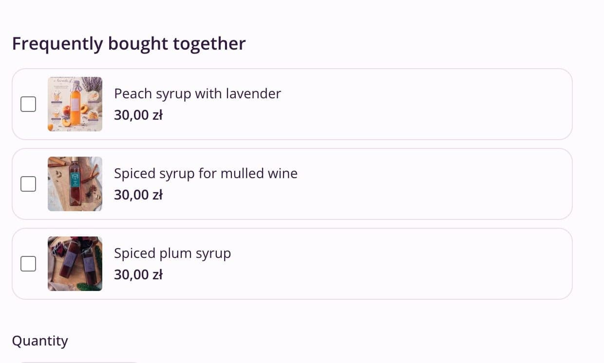 Matching products with checkboxes on a product page