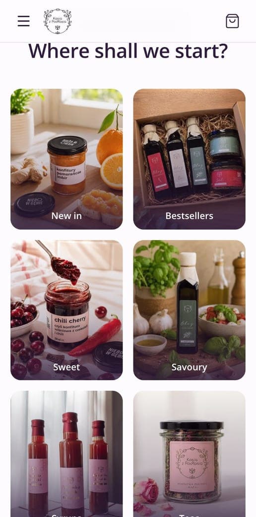 Category tiles and bestsellers on mobile