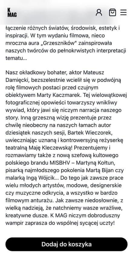 Przycisk „Dodaj do koszyka” na końcu strony numeru, na telefonie