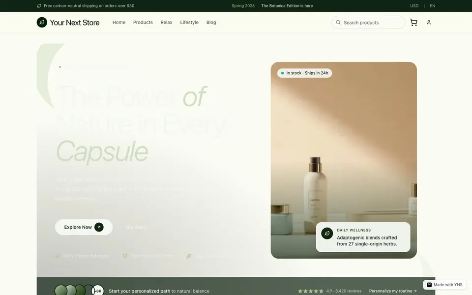 Fern store template, home page