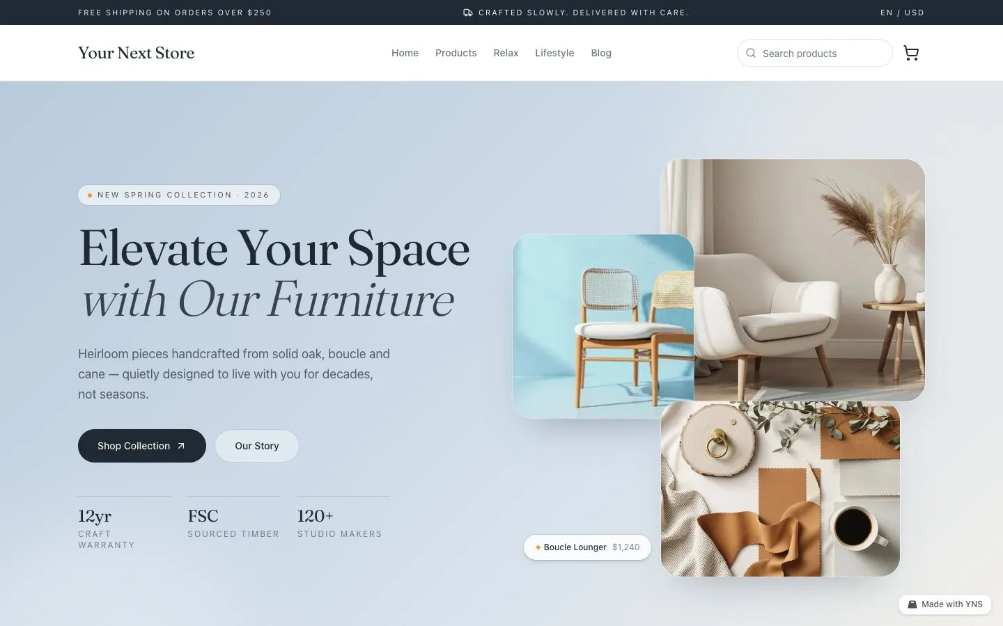 Slate store template, home page