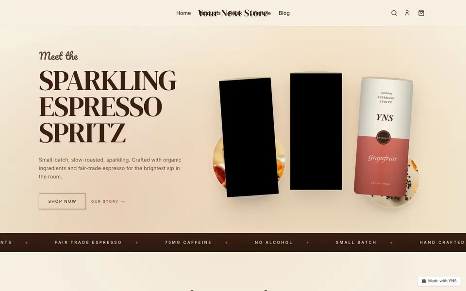 Spritz store template, home page
