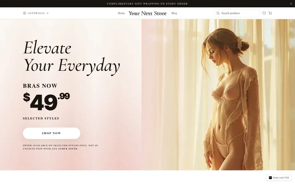 Boudoir store template, home page
