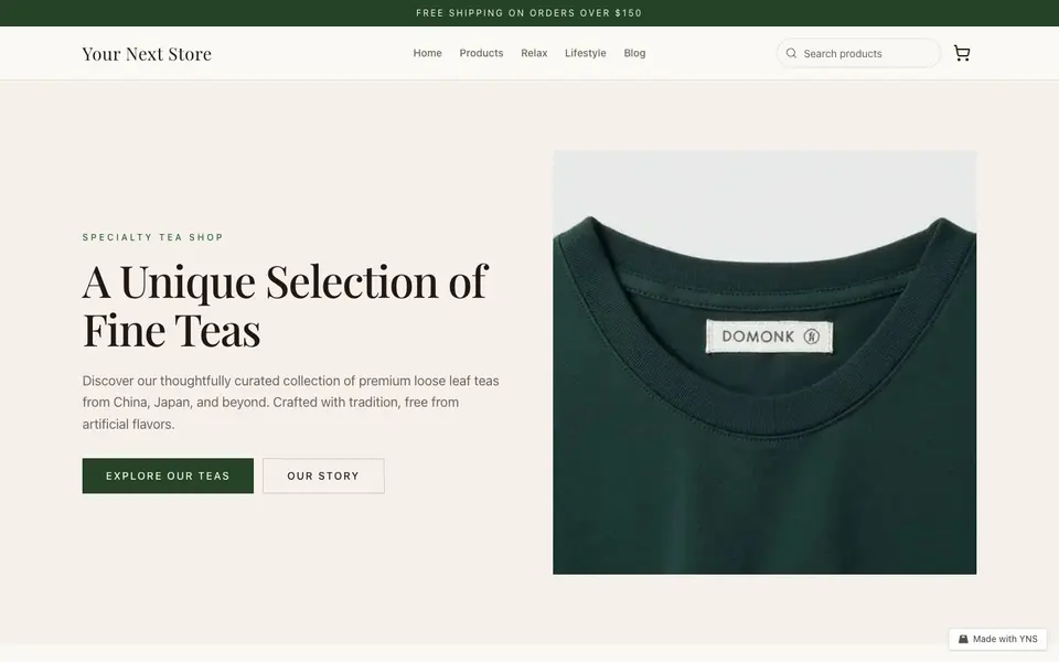 Matcha store template, home page