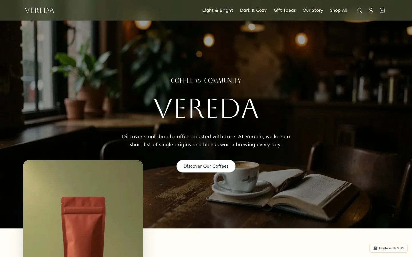 Vereda store template, home page