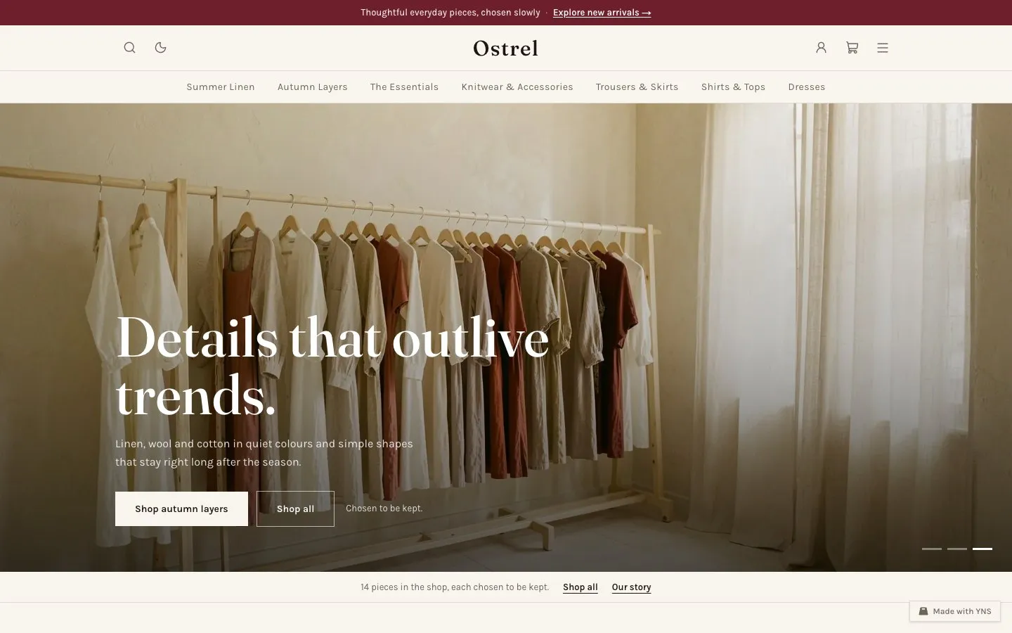Ostrel store template, home page