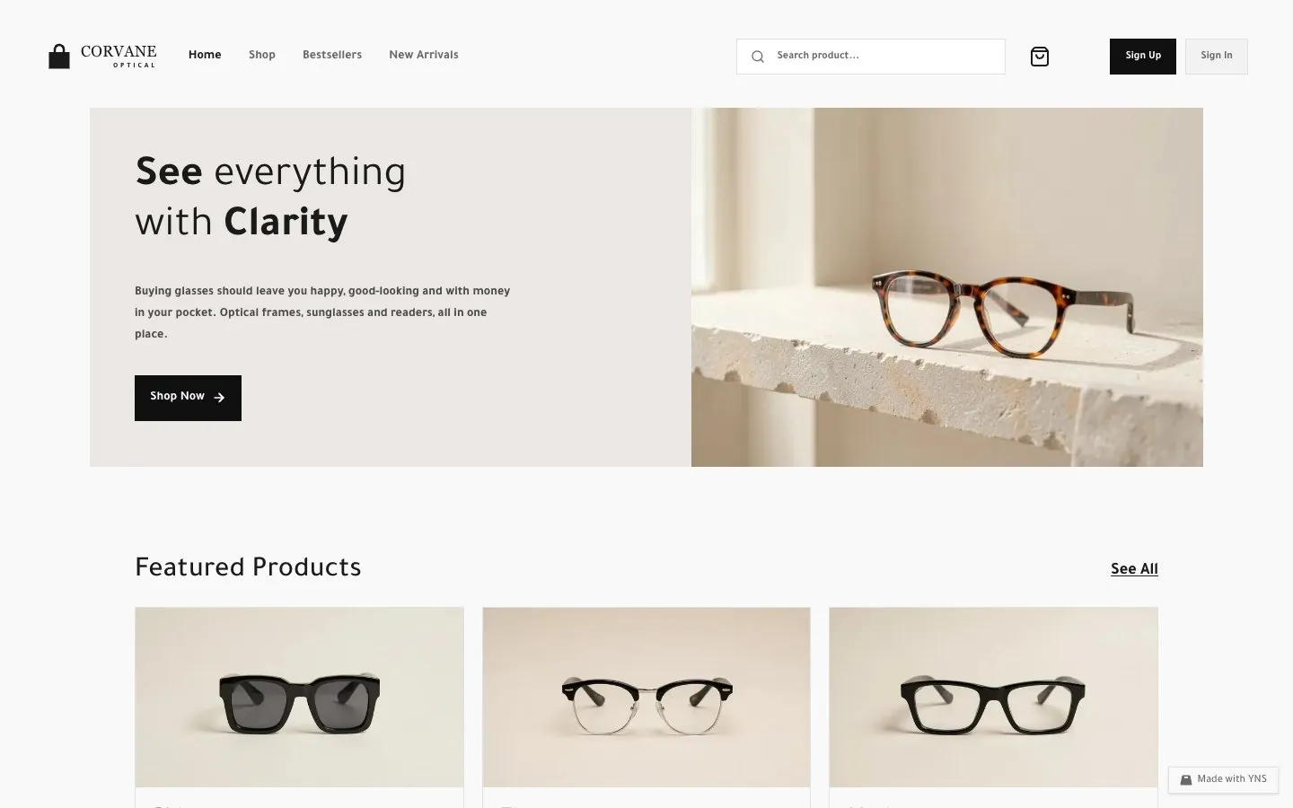 Corvane store template, home page