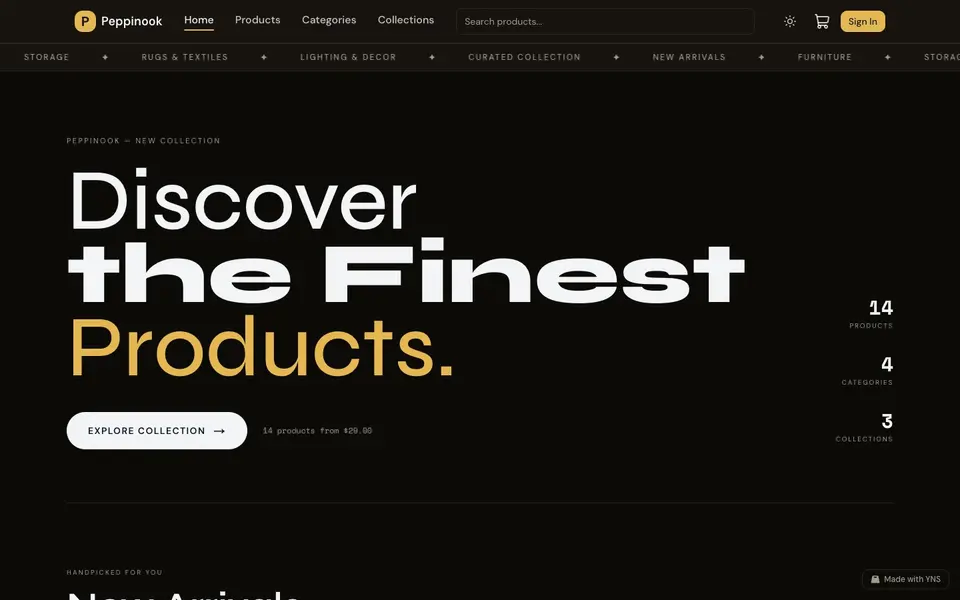 Pepplenook store template, home page