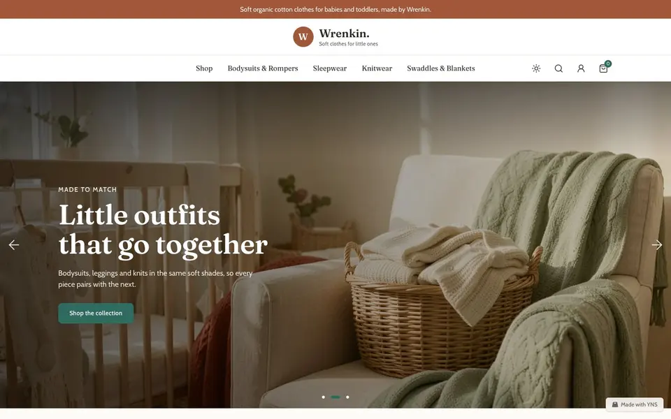 Wrenkin store template, home page