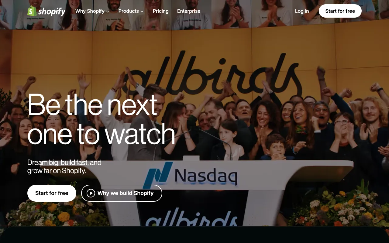 Shopify homepage, the established ecommerce platform