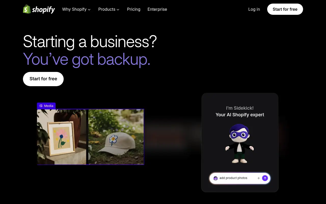 Shopify page introducing Sidekick, its AI assistant for merchants