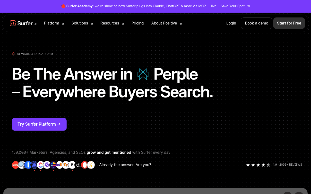 Surfer SEO's AI content optimization and keyword research tool for ecommerce content