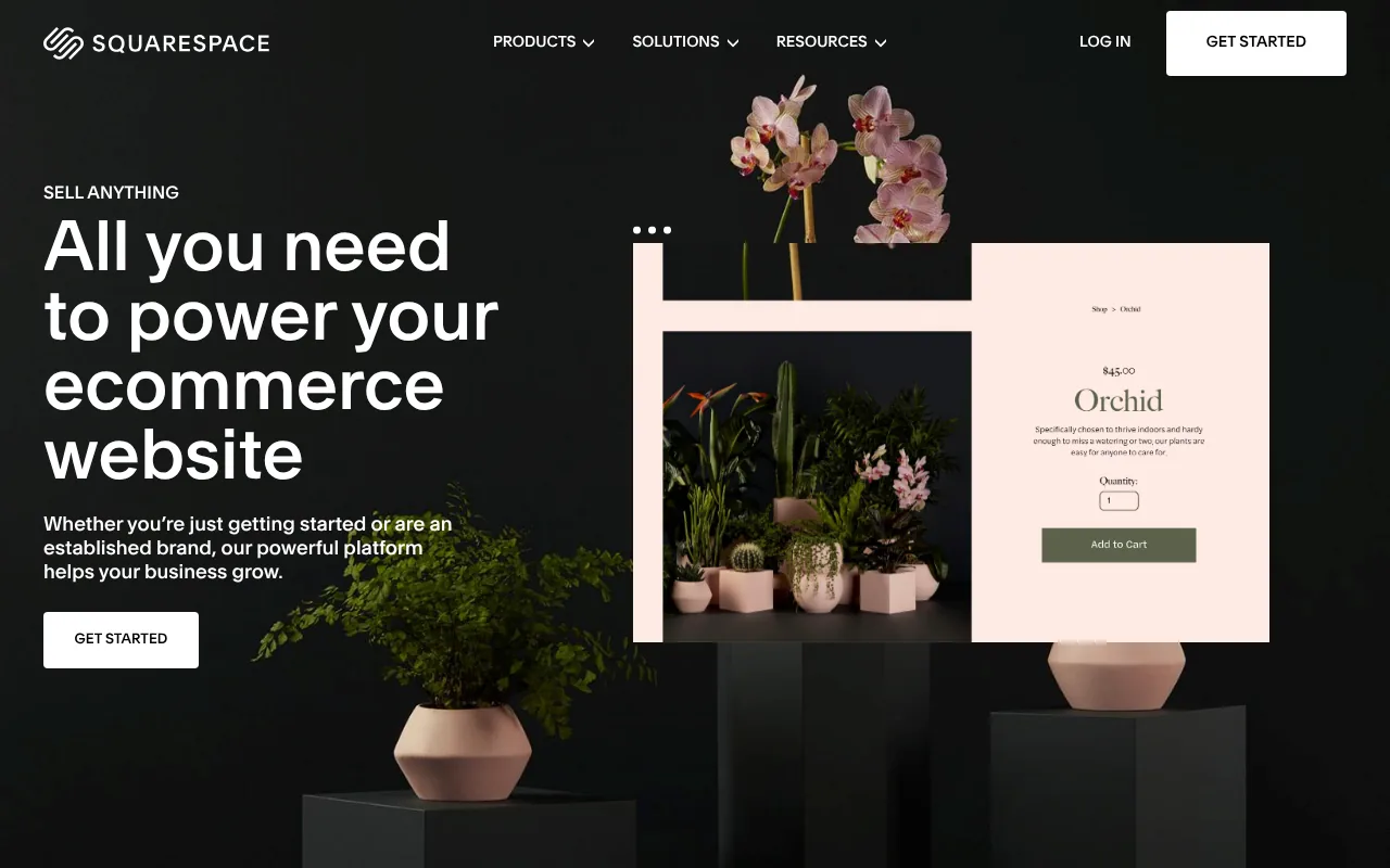 The Squarespace ecommerce website builder homepage