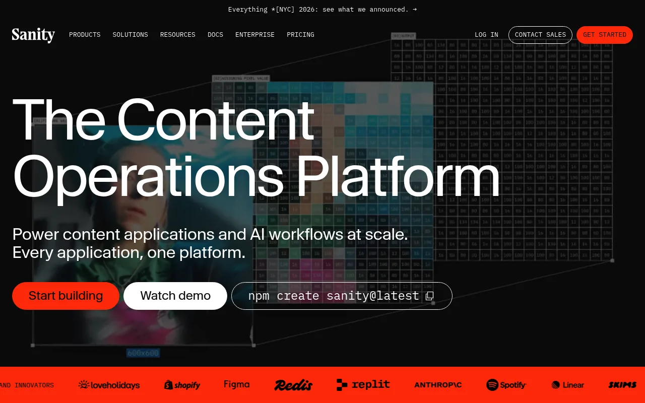 Sanity homepage showing its structured content platform and Content OS positioning