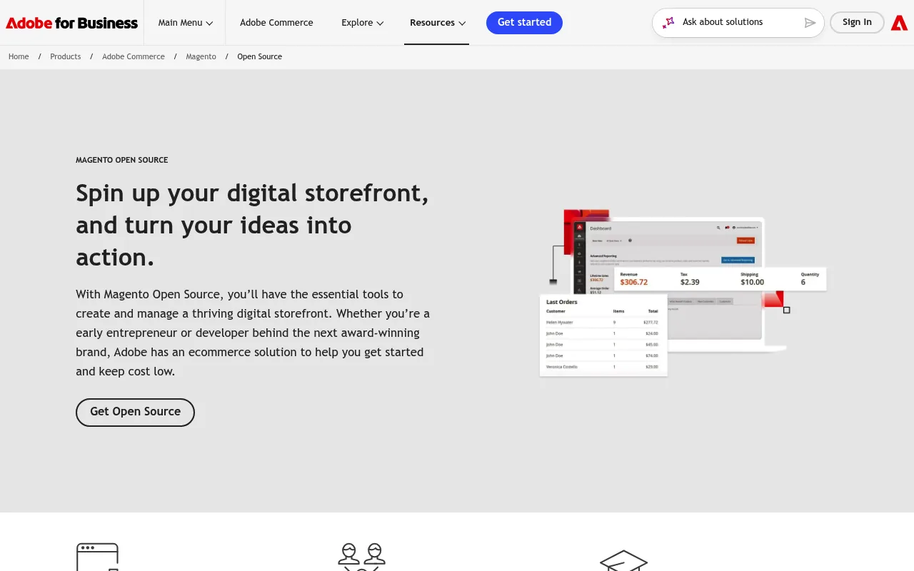 Adobe's Magento Open Source product page