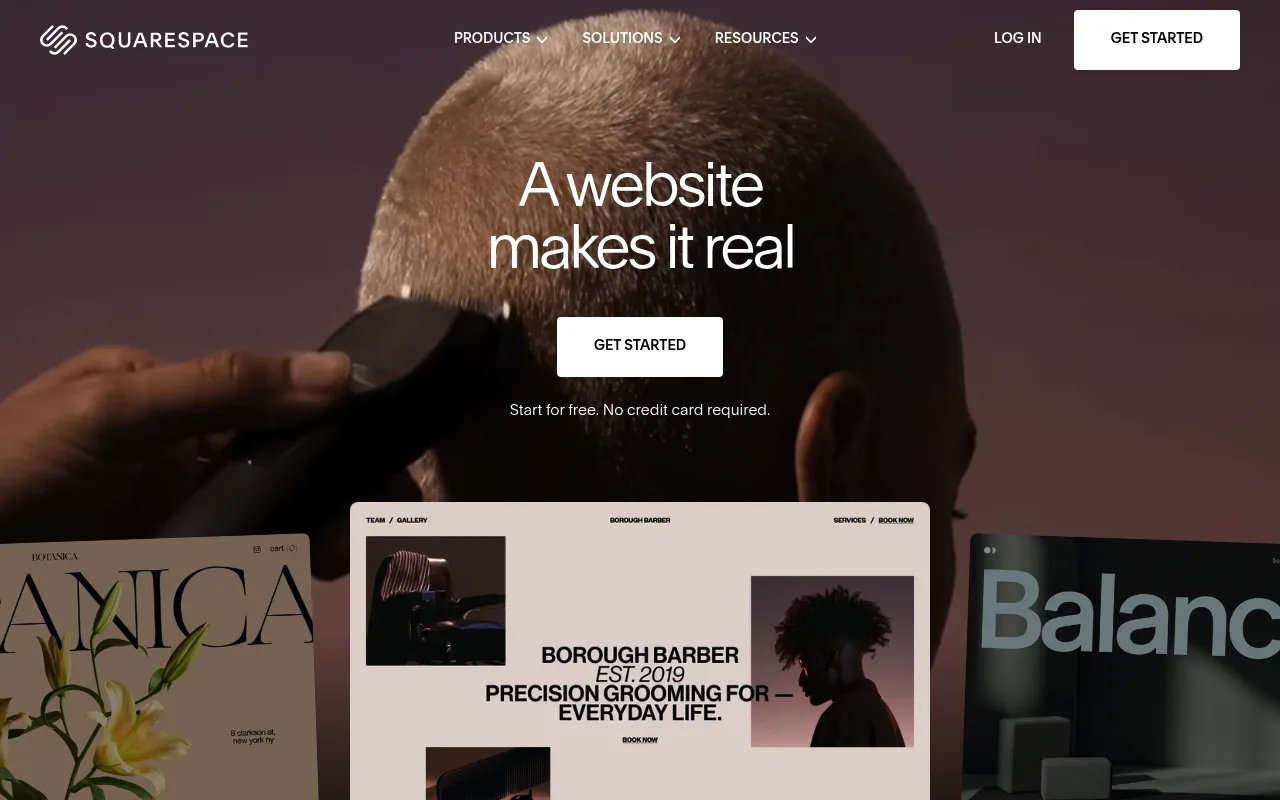 Squarespace homepage promoting its website builder and commerce tools