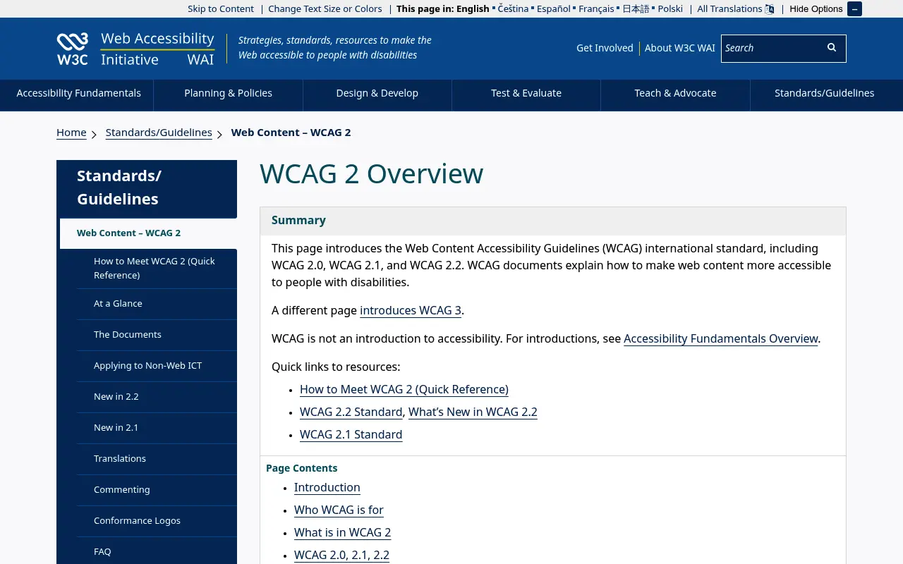The W3C Web Accessibility Initiative WCAG 2 overview page