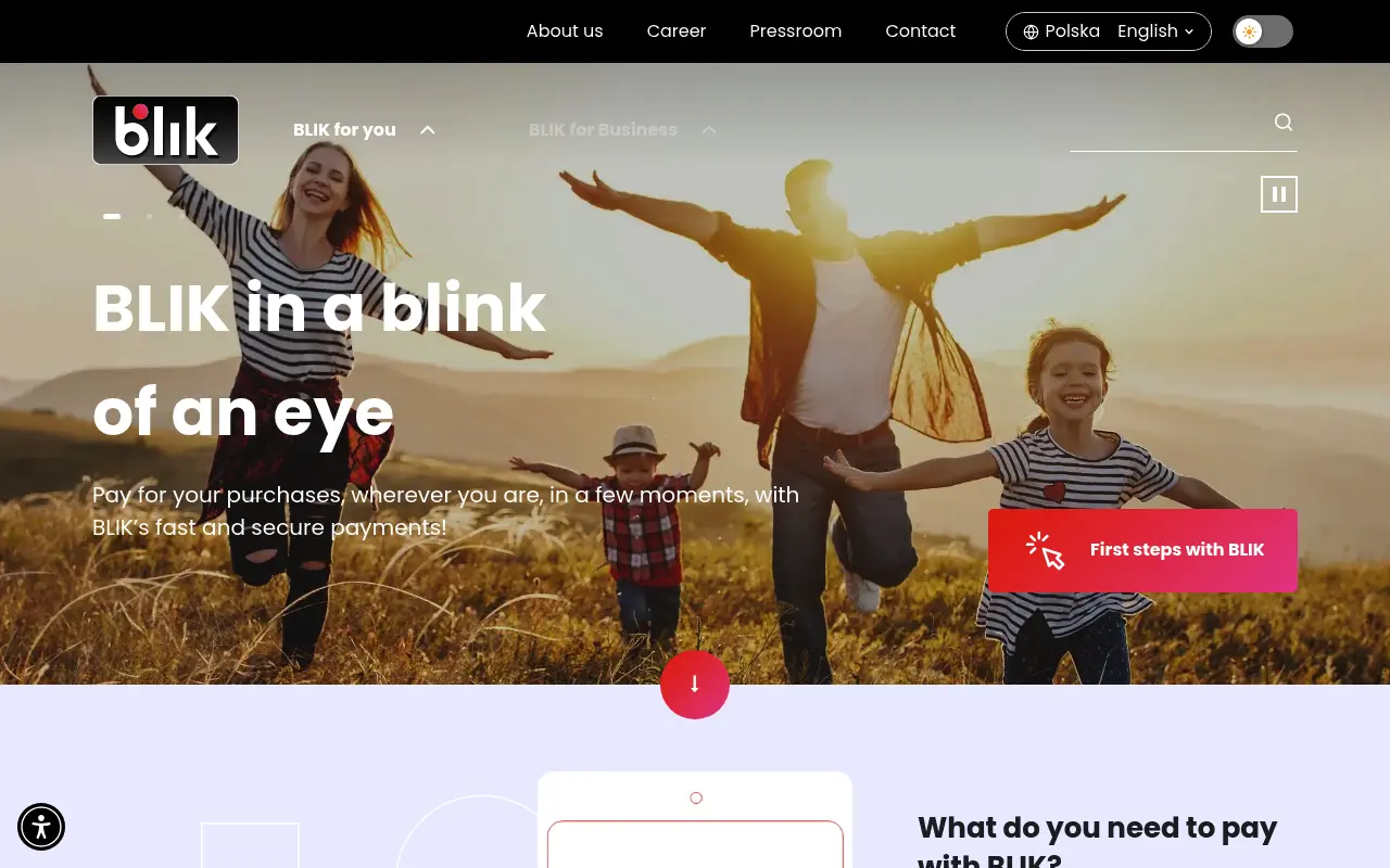 BLIK homepage, the Polish mobile payment system
