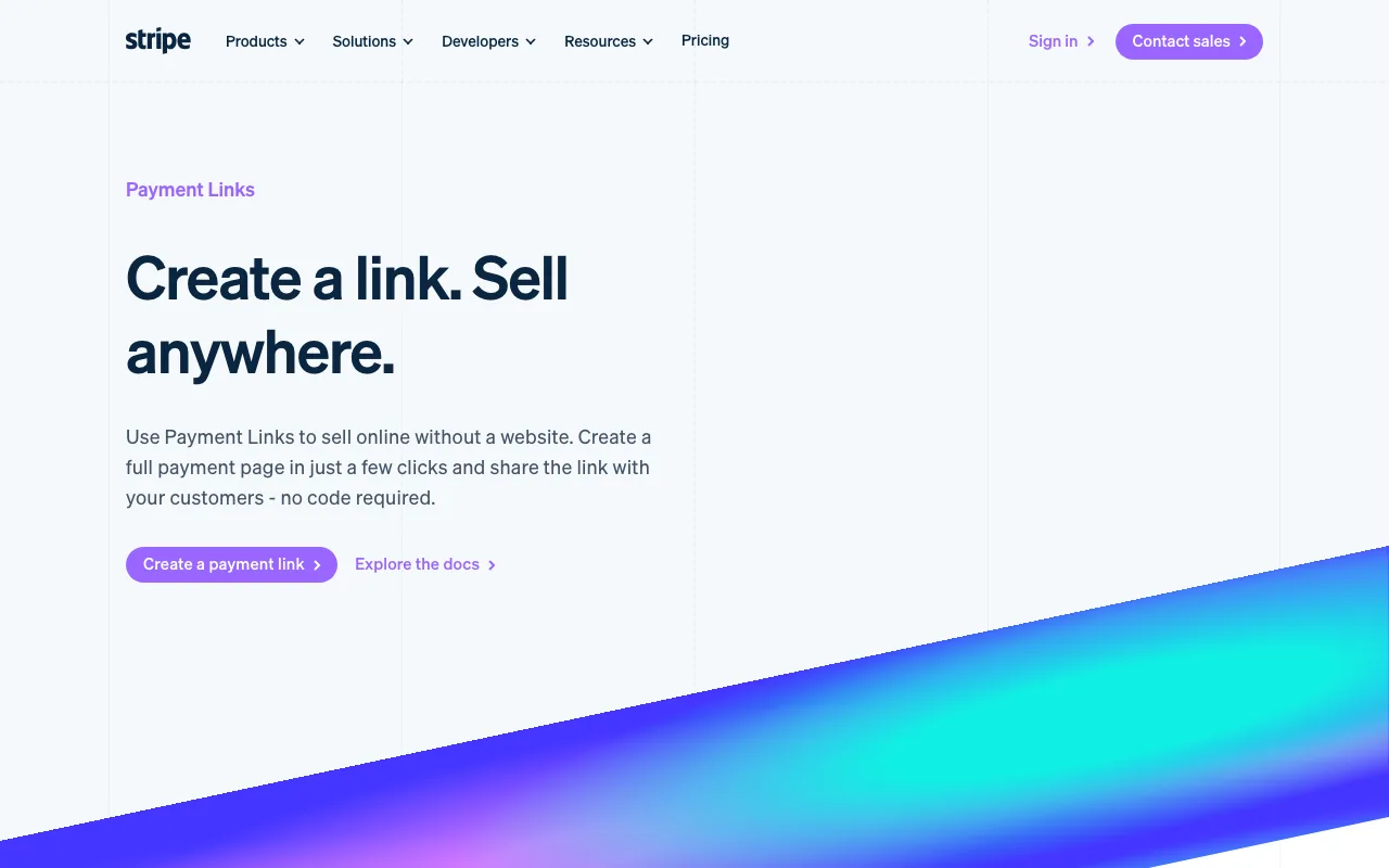 Stripe Payment Links product page