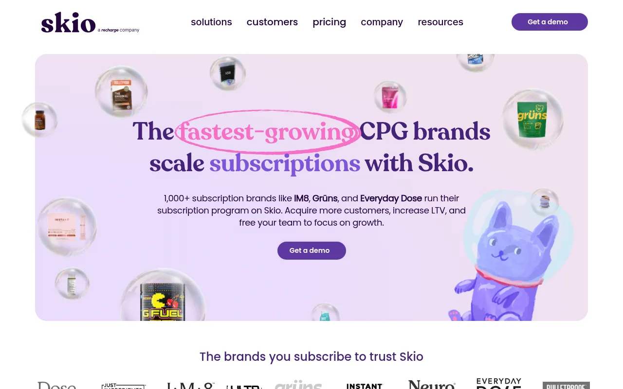 Skio homepage focused on scaling subscriptions for consumer brands