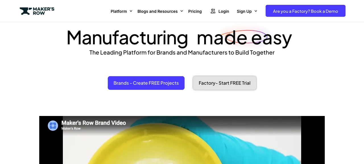 Makers Row homepage, a website for finding clothing manufacturers and sewing studios