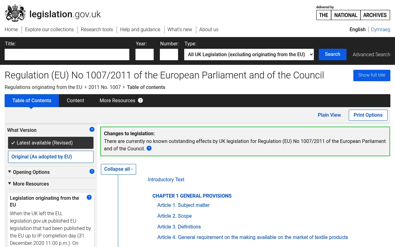 The EU Textile Regulation (1007/2011) on fibre-composition labelling