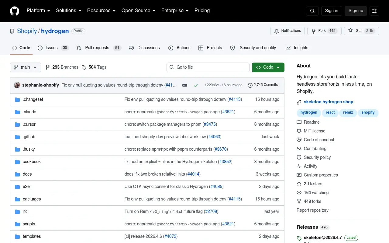 Hydrogen repository on GitHub showing the MIT license