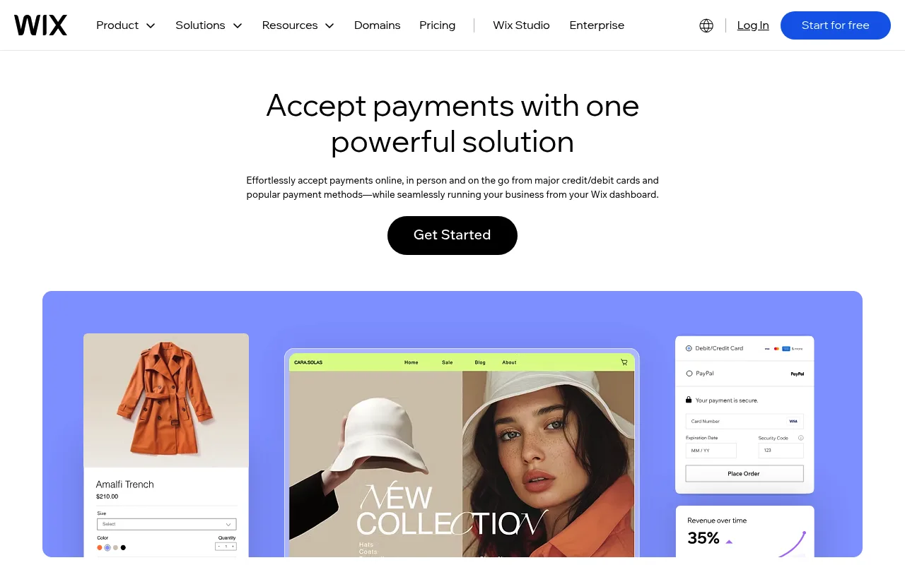 Wix's payments product page