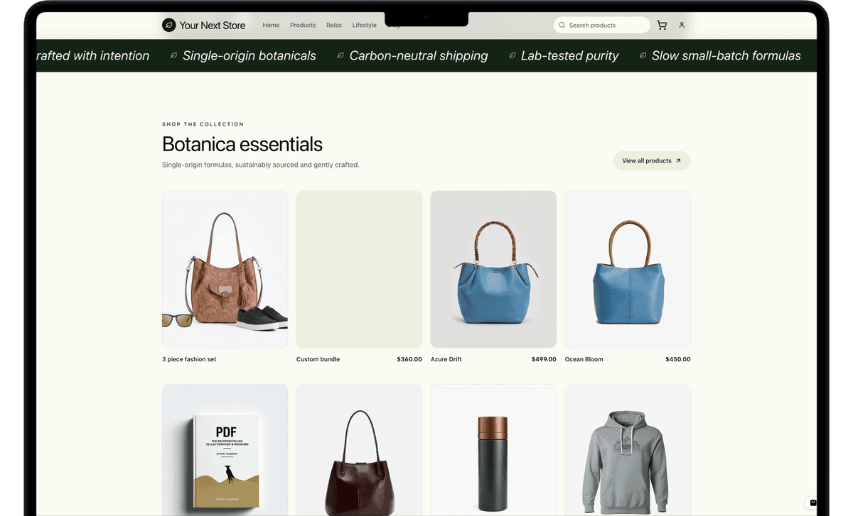 Storefront template preview in a laptop frame