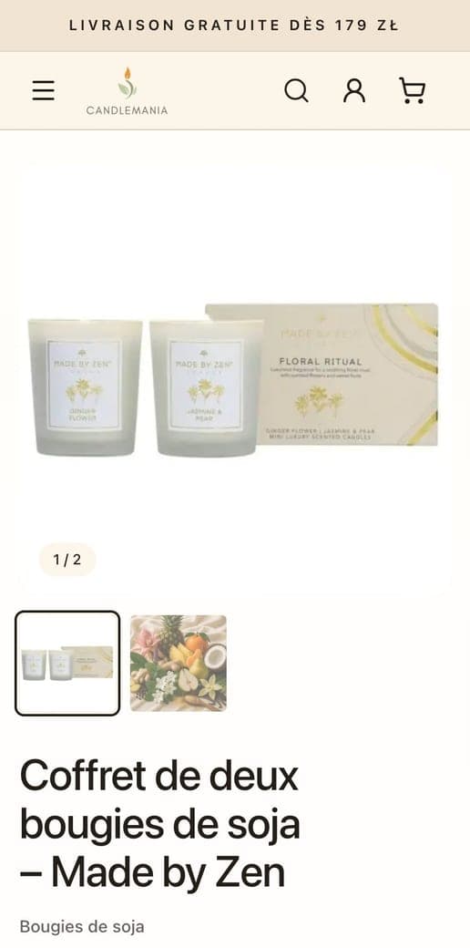 La fiche d’un coffret cadeau Candlemania sur mobile