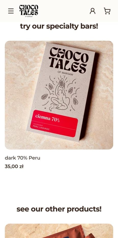 The chocoTales home page on mobile