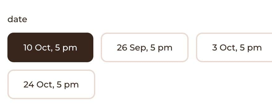 Workshop date buttons on the product page