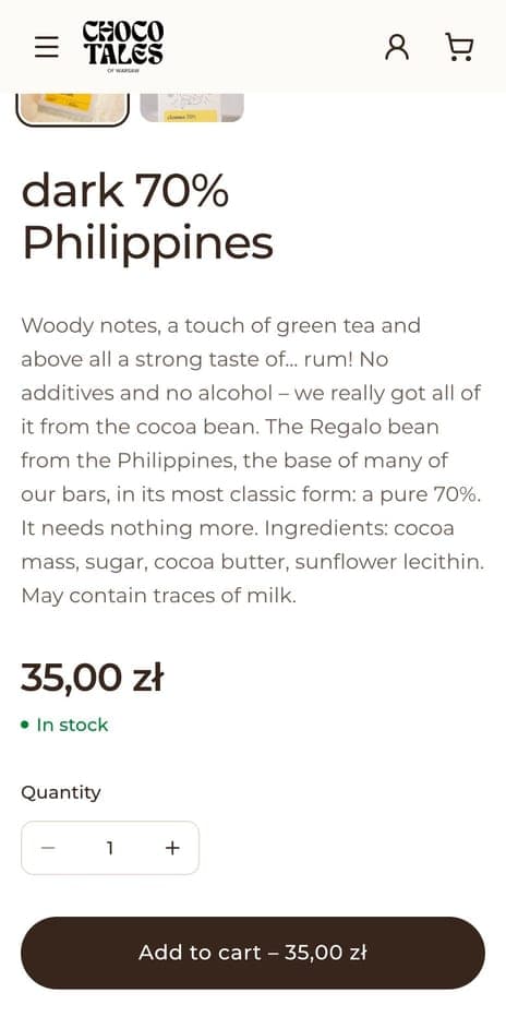 A chocoTales product page on mobile with the add‑to‑cart button