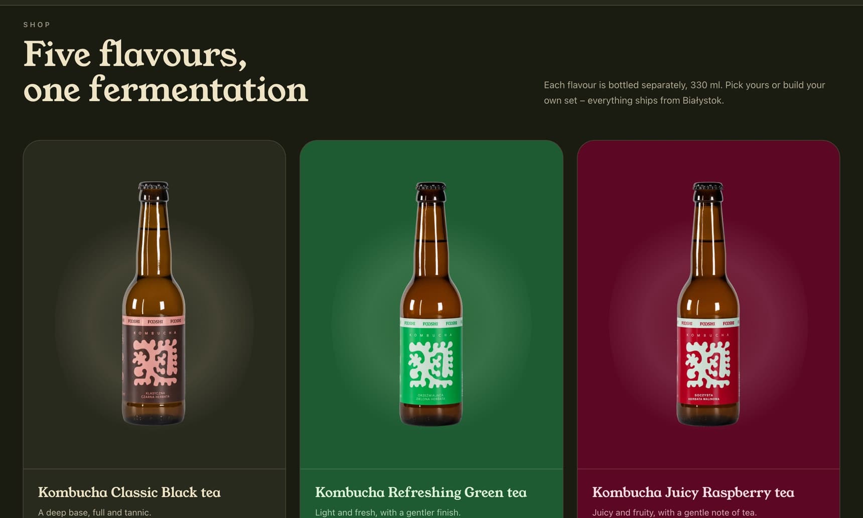 Flavour cards on the Fooshi home page